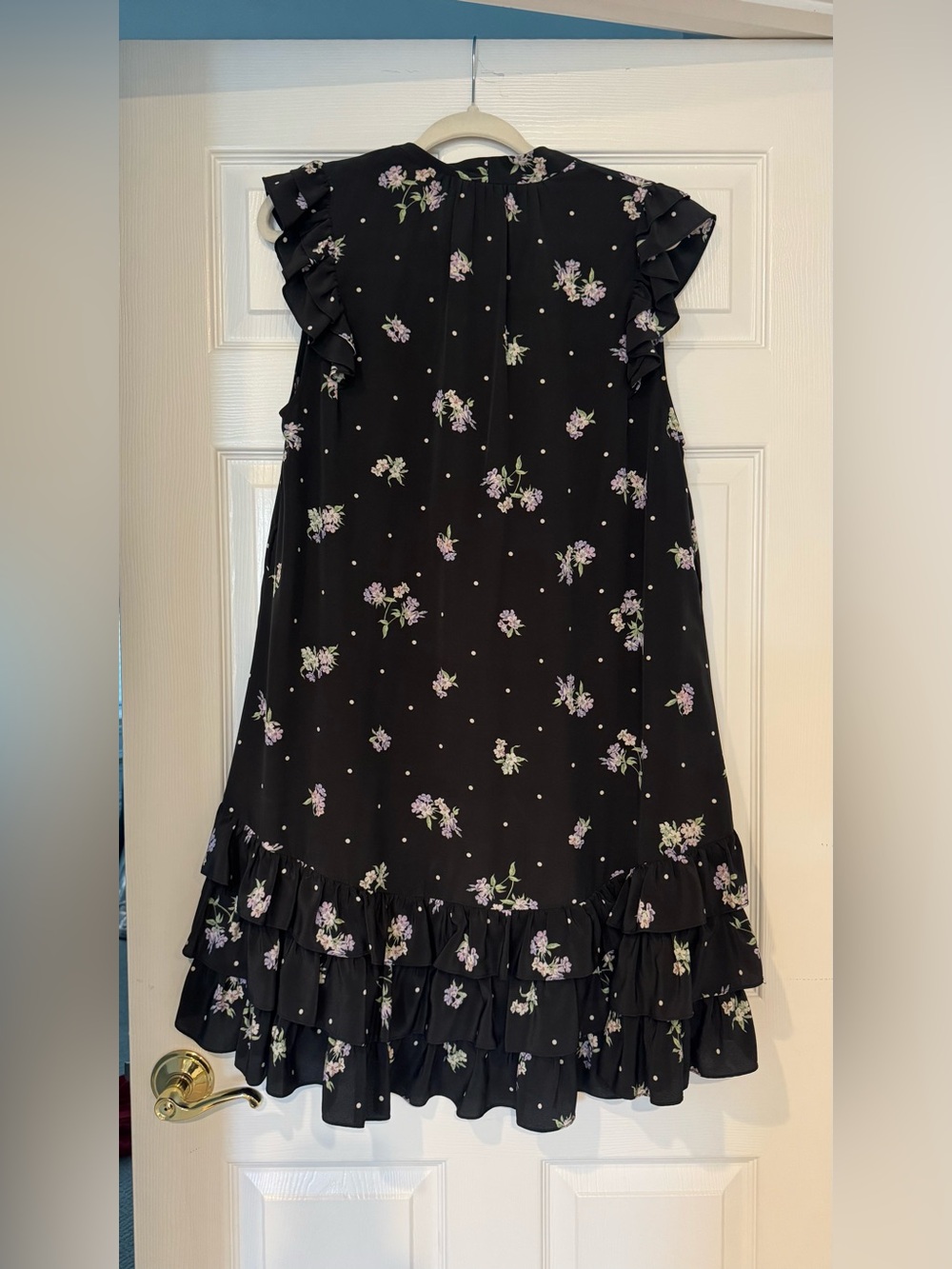 Zimmermann Black Floral Ruffle Dress with Lavender Accents